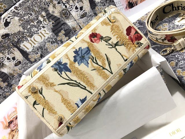 Dior女包 迪奧Lady D-Lite五格刺繡扶桑花手袋 Dior手提肩背斜挎包  dfk1810